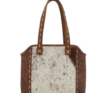 Trinity Ranch Genuine Hair-Cowhide Tooled Concealed Carry Tote bag purse leather